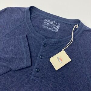 NEW Faherty Cloud Cotton Henley Long Sleeve Shirt Navy Blue Heather Mens 2XL NWT